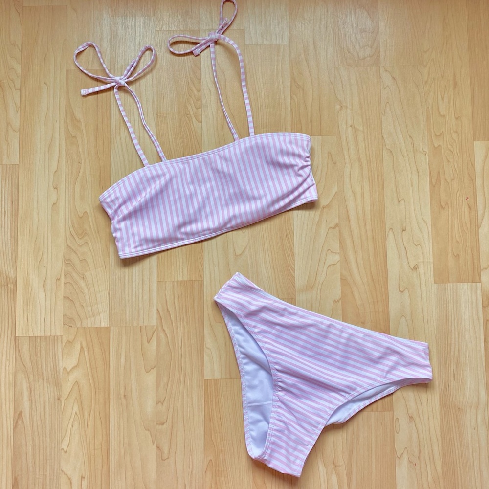 Shein Pink Striped Bikini Swimsuit